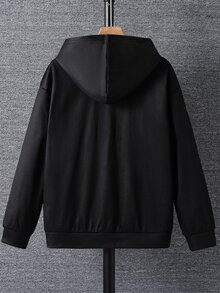 兒童青少年男孩休閒惡魔印花黑色連帽衛衣，適合秋季返校季 - 黑色 - 查看 6