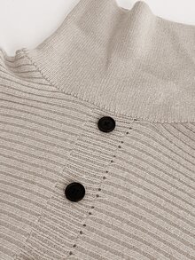 Maweii Plus Size Women's Knit Dress With Collar And Buttons, Fashion Slimming Dress - Khaki - View 6