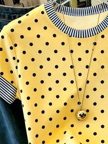 EMERY ROSE Women's Polka Dot & Striped Print Casual Round Neck Short Sleeve T-Shirt - Multicolor - View 3