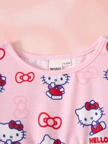 HELLO KITTY AND FRIENDS | SHEIN فستان صيفي كاجوال يومي مطبوع برسومات كرتونية ومكسر للبنات الصغيرات - وردي - مشاهدة 4