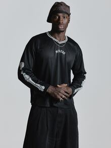 Oversized Drop Shoulder Mesh Graphic Tshirt With Musero Bones "96 MUSERO" Back Print Autum Winter Essentials - Black - View 1
