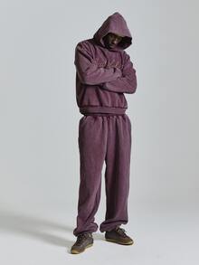 Musero Celana Track Longgar dengan Bahan Dasar Dicuci, Pinggang Elastis, Setelan Jogger, Hanya untuk Musim Gugur dan Musim Dingin. - Purple - View 1