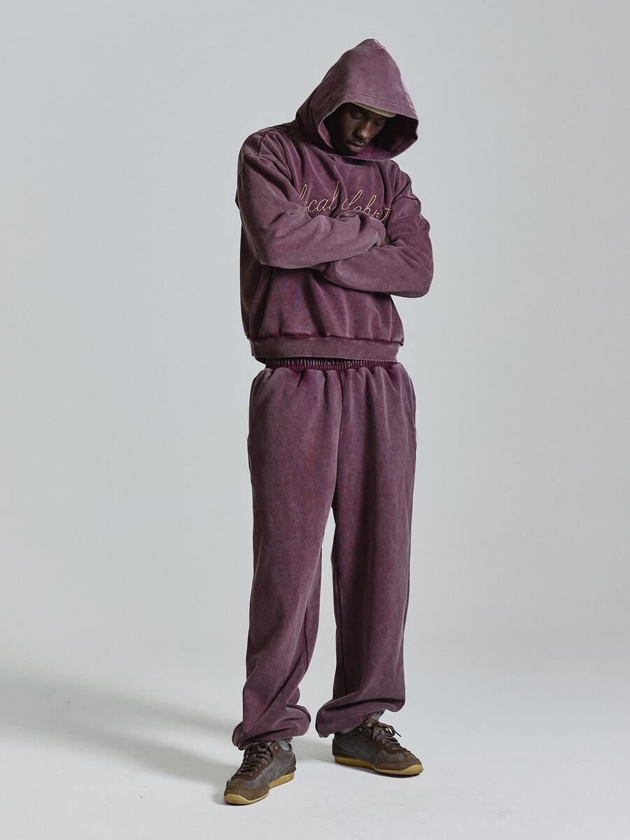 Musero Celana Track Longgar dengan Bahan Dasar Dicuci, Pinggang Elastis, Setelan Jogger, Hanya untuk Musim Gugur dan Musim Dingin. - Purple - View 1