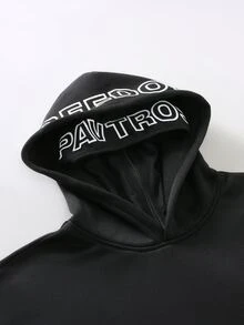 PAVTROS 男士連帽衫，雙層帽設計，兩個可活動帽兜，帽兜字母印花，內帽拉鍊設計，帽沿加高，寬鬆版型，休閒舒適百搭，適合外出、通勤、街頭風、旅行、度假、日常穿著 - 黑色 - 查看 3
