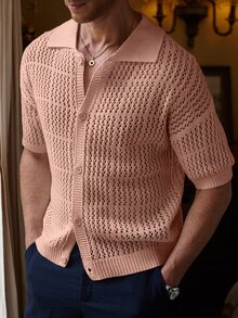 Manfinity Homme Top de punto hueco de unicolor para hombre - Rosa Pálido - Ver 7