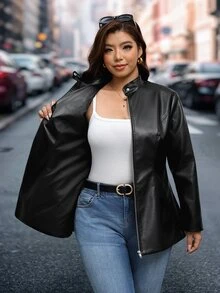 Chikora Plus Size Autumn Fashion Versatile Jacket - Black - View 4