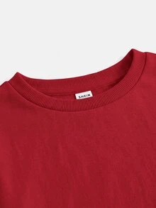 SHEIN Girlism 青少年女孩休閒百搭純色圓領秋冬衛衣 - 紅色 - 查看 6
