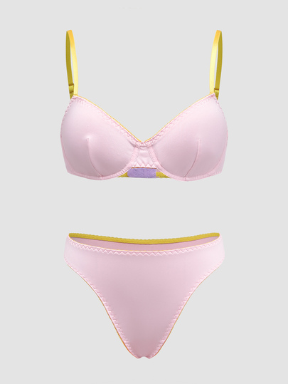 Chillnights Women's Young Casual Color Block Lingerie Set