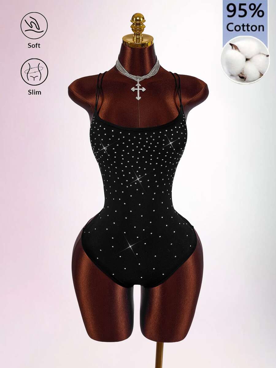 Amplova Women's Rhinestone Embellished Casual Daily Wear Camisole Camisole - Black - View 1