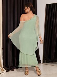 Firerie Plus Size Elegant Party Mesh Patchwork Floral Embroidery Dress - Green - View 2