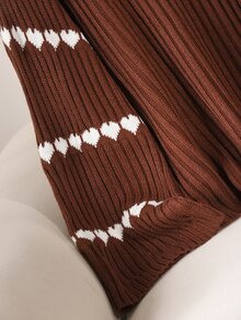 CosyJoli Plus Size Women's Heart Pattern Crew Neck Drop Shoulder Long Sleeve Casual Pullover Sweater Winter - Brown - View 5