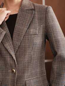 Anewsta Autumn/Winter New Fashion Casual Versatile Retro Plaid Waist-Cinching Blazer With Fitted Metal Button Straight Leg Suit Pants Set - Multicolor - View 8