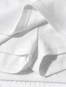 SHEIN 青少年女孩針織小圓點內建內搭褲休閒抽繩裙 - 黑與白 - 查看 7
