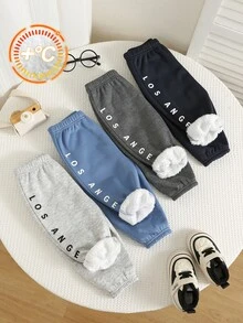 SHEIN 嬰幼兒男女通用 4件組秋冬休閒時尚加厚抓絨內裡運動長褲 多件裝 慢跑褲 嬰兒冬季下身褲 - 藏蓝色 - 查看 4