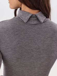 KÆRIA Hus Fitted Roll Neck Top - Comfort Stretch Contour - Heather Grey - Elegant, Casual, Layering, Workwear - Grey - View 6