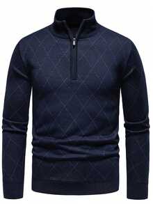 Manfinity Homme Men's Plus Size Half-Zip Sweater Formal - Navy Blue - View 1