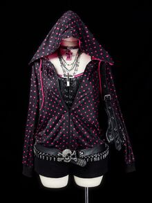 Sunspun Plus Size Polka Dot Hooded Zip-Up Sweatshirt, Autumn/Winter Fall - Hot Pink - View 1
