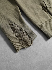 ROMWE MEN Men's Casual Zip-Up Hooded Cardigan, Versatile For Daily Wear And Travel - Army Green - View 5