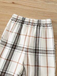 SHEIN 中性嬰兒男/女童、幼兒 2 件組秋冬休閒可愛親子標語印花睡衣套裝居家服，嬰兒睡衣 - 摩卡棕 - 查看 6
