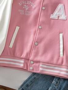 Tween Girl Fashion Applique Embroidery Button Long Sleeve Overcoat - Brown - View 5