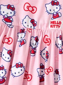 HELLO KITTY AND FRIENDS | SHEIN فستان صيفي كاجوال يومي مطبوع برسومات كرتونية ومكسر للبنات الصغيرات - وردي - مشاهدة 6
