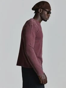Musero Slim Fit Ribbed Long Sleeve Top Washed Base Crew Neckline Autum Winter Essentials - Red - View 4