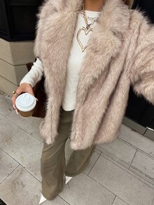 Livesso Women's Vintage Fashion Short Sleeve Faux Fur Jacket Fall - Coffee Brown - View 4