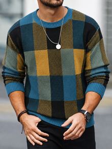 Manfinity Mode Men's Colorblock Casual Versatile Daily Wear Sweater - Gold - View 1