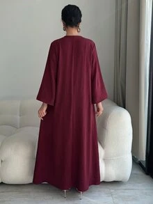 Al Najma Women's Floral Embroidered Pattern Casual Party Arabian Dress - Burgundy - View 2