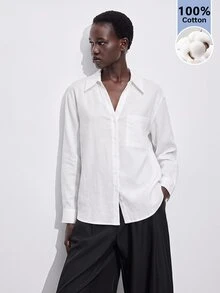 Maija Women's Solid Color Long Sleeve Single-Breasted Casual Pocket Shirt - White - View 5