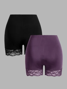 SHEIN Essnce 女款大尺碼 2 件組蕾絲拼接內搭短褲 - 彩色 - 查看 2