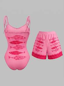 Swim Oasis 26SS 春夏度假風 魚骨 BOHO 風格 一件式泳衣附短褲 2 件套裝 - 彩色 - 查看 3