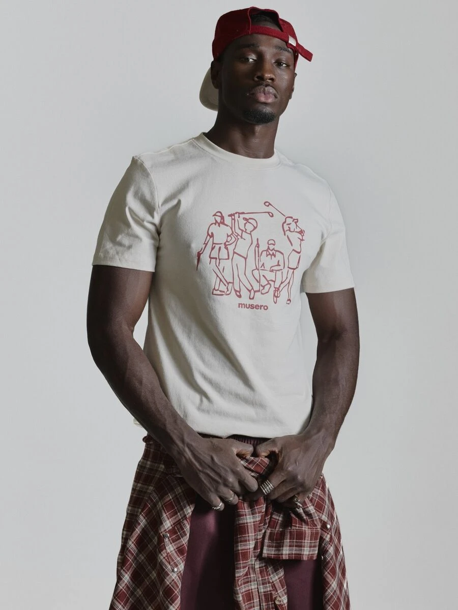 Musero Crew Neckline Short Sleeve Tshirt Front Graphic Autum Winter Essentials - Apricot - View 1
