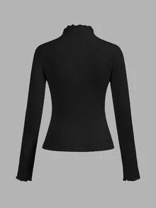 SHEIN EZwear 2件裝黑色休閒修身長袖T恤，秋冬款 - 黑色 - 查看 5
