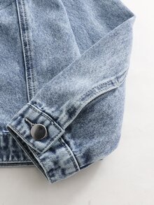 女童秋冬休閒百搭牛仔夾克外套 - 淺色水洗藍 - 查看 5