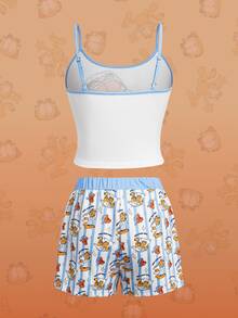 GARFIELD | SHEIN Women's Letter Print Camisole Top And Shorts Pajama Set - Blue - View 2