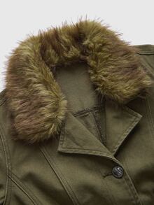 ROMWE Vintage Mori Style Hippie Faux Fur Collar Women's Denim Jacket And Coat - Dark Green - View 3
