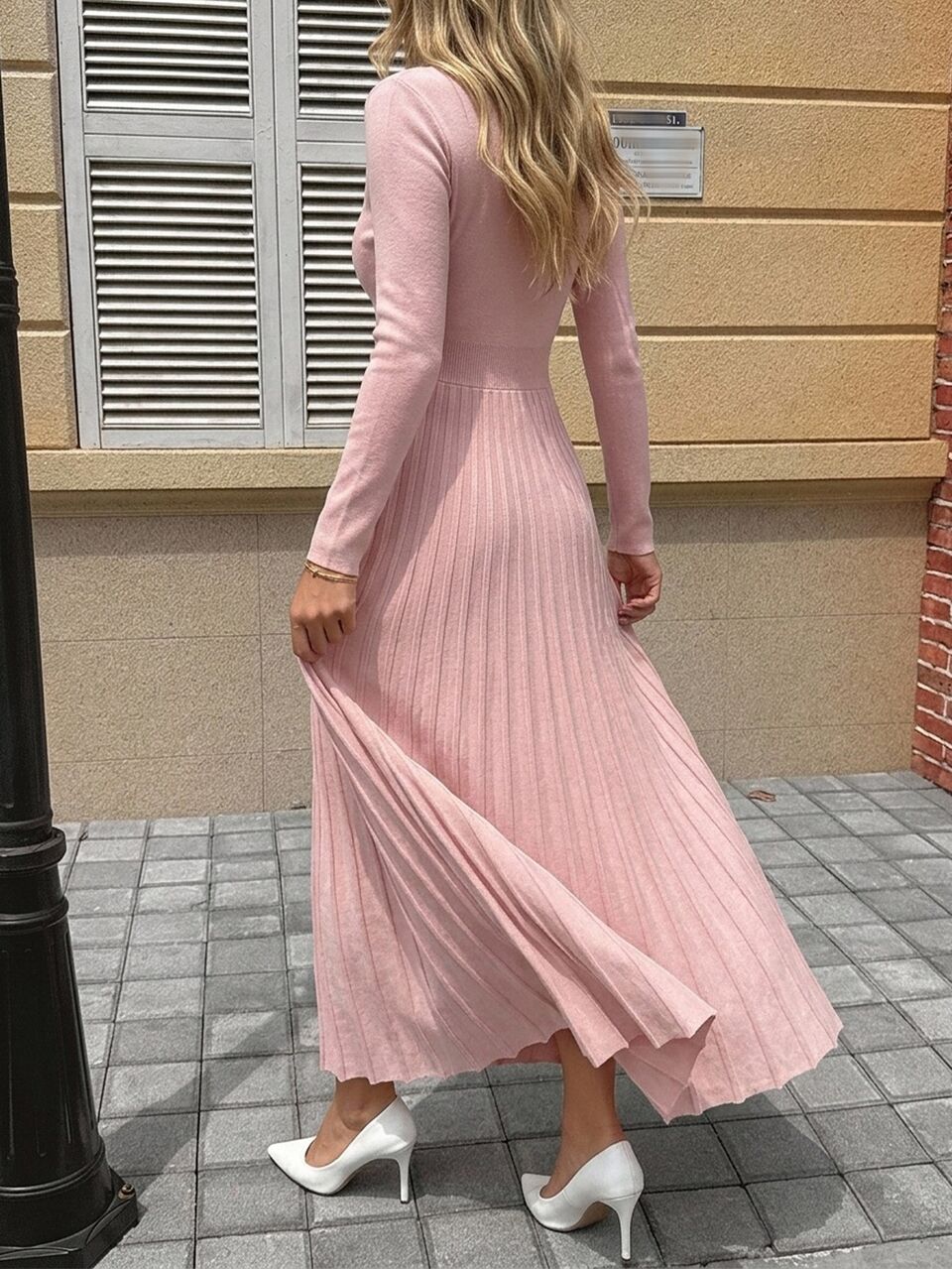 Women's Elegant Solid Color Knit Dress For Autumn/Winter