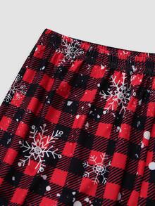 Chillnights Plus Size Women's Christmas Slogan Print Long Sleeve Top And Plaid Pants Pajama Set - Red - View 5