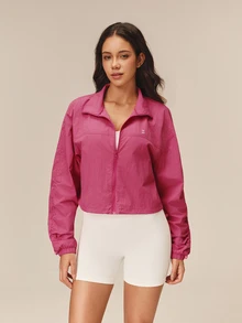 OutZeal Women Sports Jacket Casual Gym Workout Stand Collar Zip Up Cropped Jacket - Hot Pink - View 5