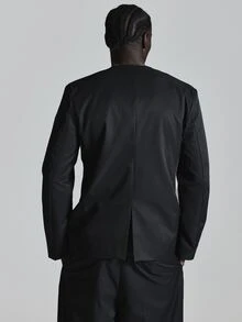 Musero Collarless Metal Clip Fastening Minimal Blazer Chest Welt Pocket Co Ord Blazer Only Autum Winter Essentials - Black - View 5