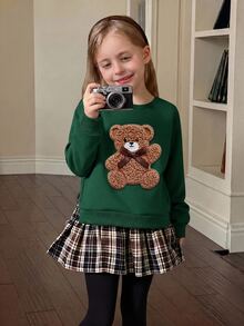 SHEIN Young Girls Retro Fashion Versatile Casual Everyday Wear Fall Winter,Suitable For Outings, Campus - Green - View 7