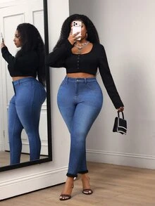Slaydiva Plus Size Women's High Waist Skinny Casual Versatile Denim Jeans - Dark Wash - View 2
