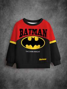 BATMAN X SHEIN 小男孩圓領長袖休閒百搭衛衣 - 白色 - 查看 6