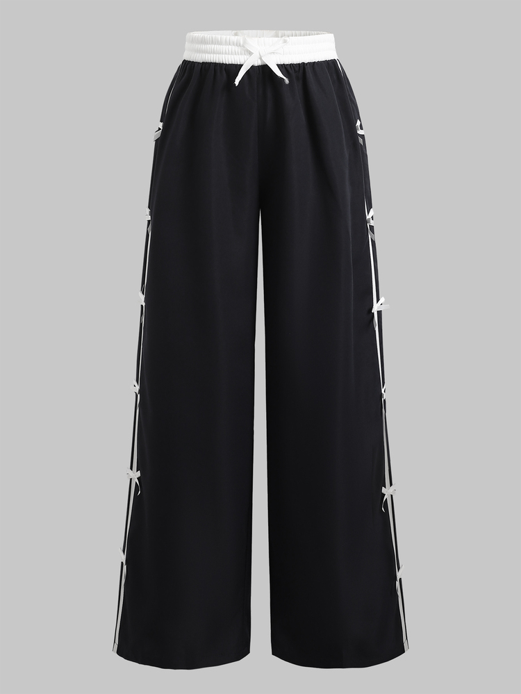 Tween Girls Colorblock Pleated Casual Versatile Daily Wear Wide Leg Sweatpants - Navy Blue - View 5