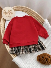 SHEIN 少女復古時尚百搭休閒日常穿搭，秋冬款，適合外出與校園穿著 - 紅色 - 查看 6