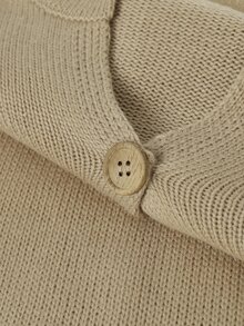 Holdful Holdful Fashionable Minimalist Versatile Small V-Neck Button Embellished Khaki Casual Commute Style Drop Shoulder Long Sleeve Pullover Sweater For Women Autumn/Winter - Khaki - View 6