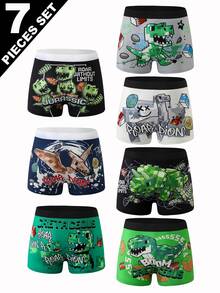 7pcs Boys Comfortable Printed Cartoon Dinosaur Boxer Briefs, Fashionable Printed Underwear For Boys - Multicolor - View 3