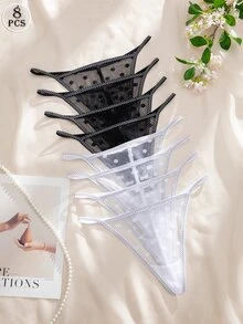 Nora Wilde 8pcs Black & White Women's Comfortable Personalized Thong Panties Set - Black and White - View 1