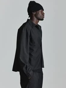Musero Oversized Drop Shoulder Collared Shirt In Faux Denim Fabric Cropped Length Co Ord Shirt Only Autum Winter Essentials - Black - View 4